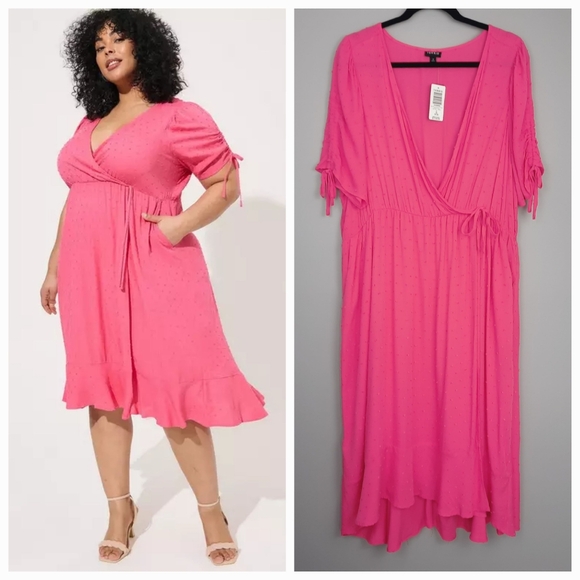 torrid Dresses & Skirts - Torrid Midi Swiss Linen Surplice Dress in Honeysuckle size 2X
